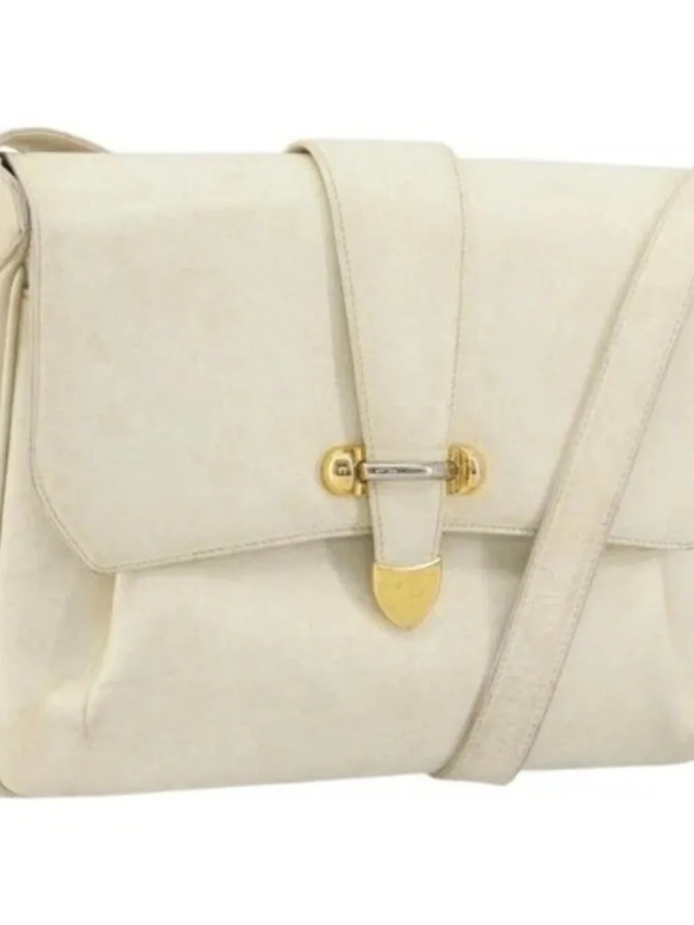 GUCCI Shoulder Bag Leather White Gold Auth BAZ692